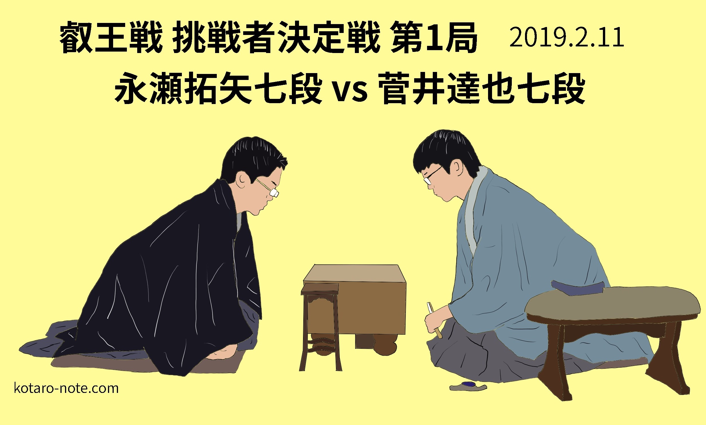 永瀬拓矢七段vs菅井竜也七段、叡王戦挑戦者決定戦第1局