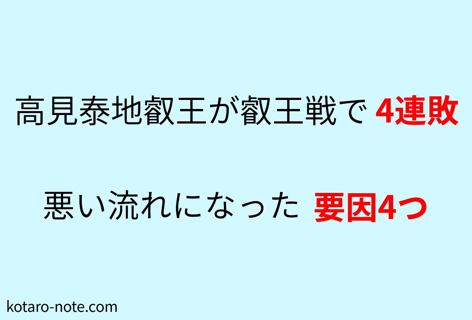 高見泰地叡王が叡王戦で4連敗